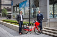 Michael van Hemmen, right, general manager of cities west at Uber Canada is pictured with Andrew Salzberg, Global Head of Transportation with Uber in Vancouver, British Columbia on June 14, 2018.