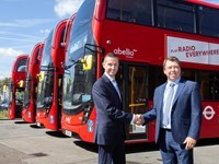 Alan Pilbeam, Abellio UK Chief Operating Officer and Deputy Managing Director, receives the latest Enviro400H hybrid buses from Martin Brailey, ADL Regional Sales Director London and the South.