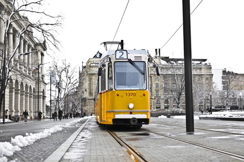 Black and yellow tram