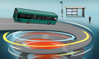 Cartoon bus driving to bus stop