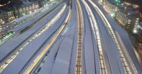 View of train station platforms from above