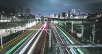 Train interchange at night