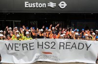 People holding HS2 sign