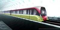 CGI red and gold metro train