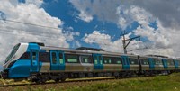 Blue and grey tram