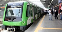 Lime green metro train