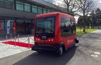 Red driverless vehicle