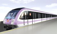 Purple CGI metro traim