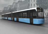 Blue and grey, CGI tram