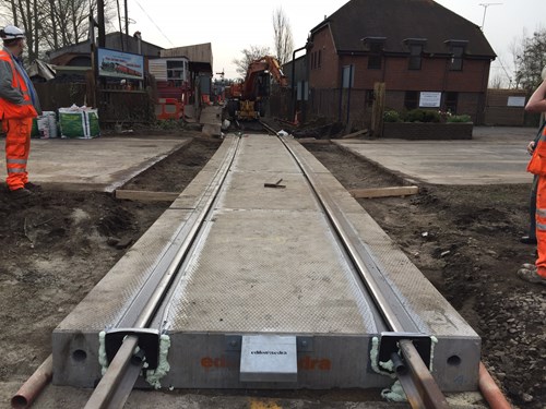 Railway crossing being installed