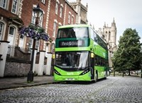 Green double-decker bus