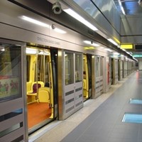 Silver metro train doors