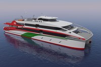 White red and green catamaran