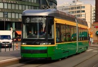 Green and yellow tram