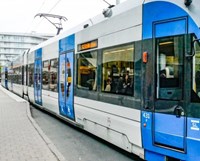 White and blue tram