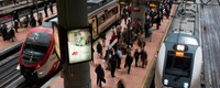 Inside busy train station