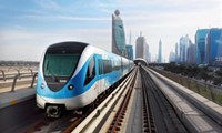 Blue Dubai metro train