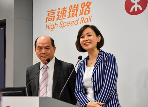 Ms Jeny Yeung, Commercial Director and Mr Francis Li, Chief of Operating – High Speed Rail of MTR Corporation received media representatives at the new media centre at the Hong Kong West Kowloon Station.